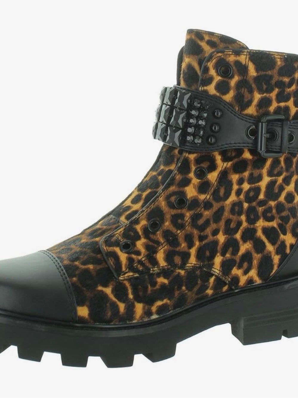 Karl Lagerfeld Leopard Print Lace-Up Combat Boots with Black Trim